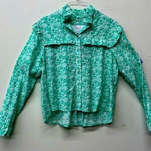 THE SHIRT by Rochelle Behrens Womens MEDIUM Ruffle Long Sleeve Button Up Shirt